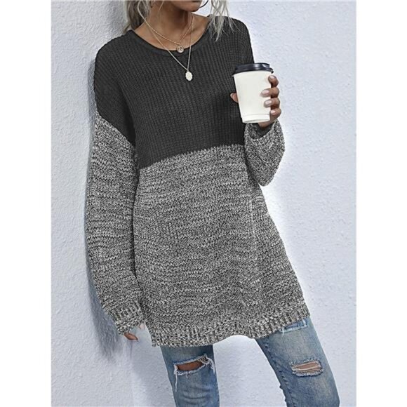 Color Block Long Sleeve Oversized Sweater - Picture 12 of 16